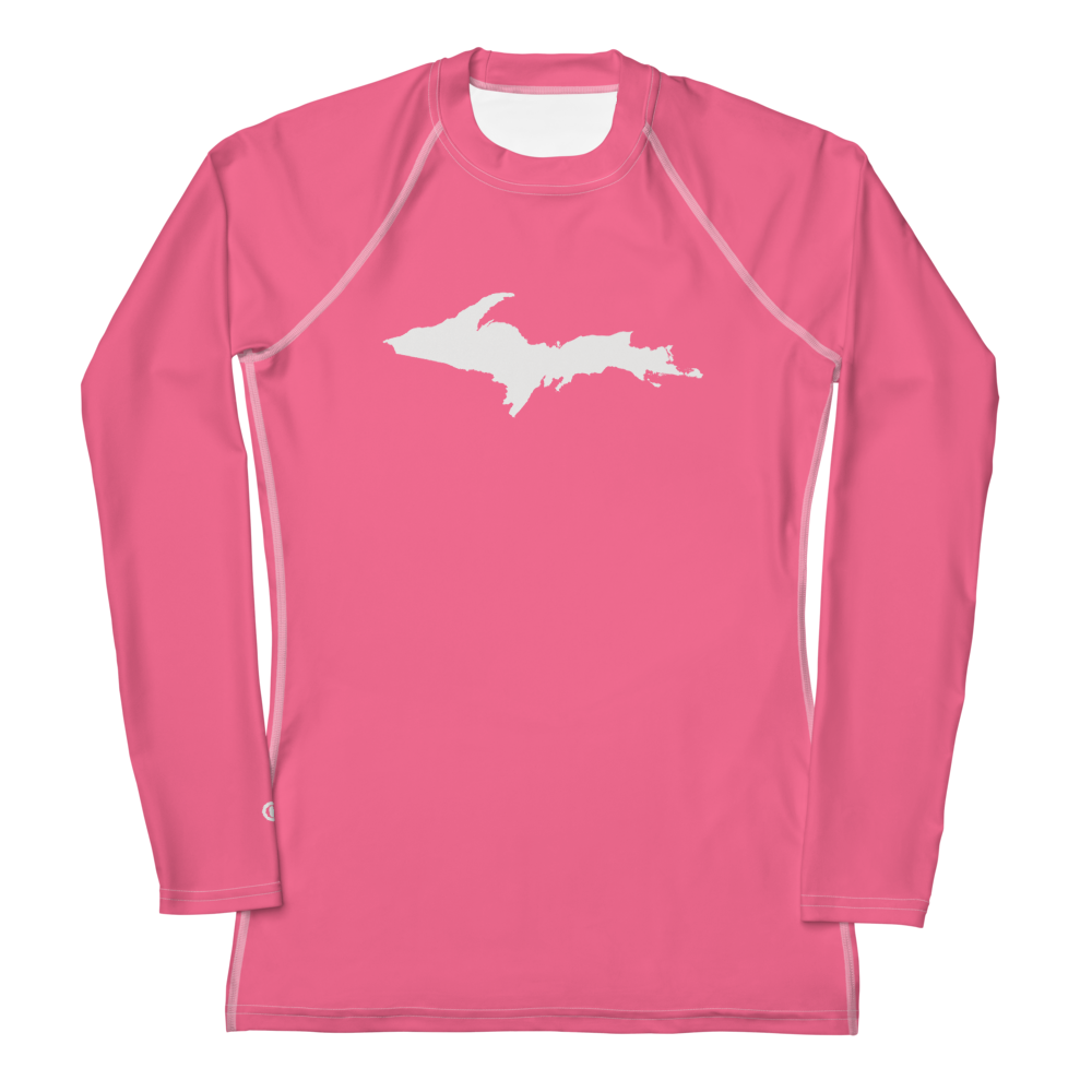 Michigan Upper Peninsula Rash Guard (w/ UP Outline) | Women's - Rhodochrosite Pink