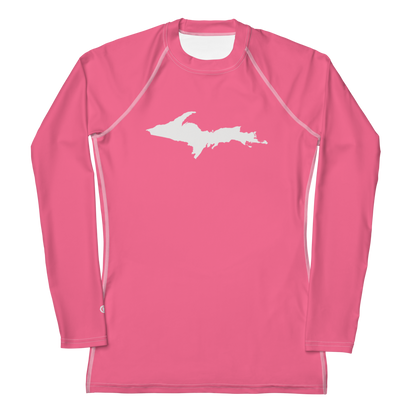 Michigan Upper Peninsula Rash Guard (w/ UP Outline) | Women's - Rhodochrosite Pink