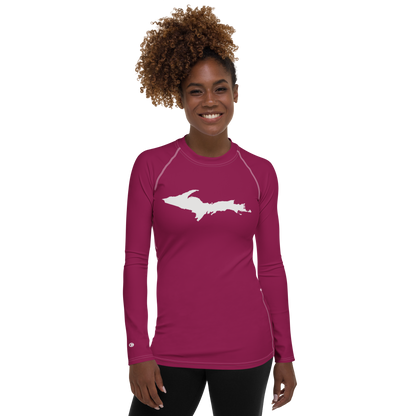 Michigan Upper Peninsula Rash Guard (w/ UP Outline) | Women's - Ruby Red