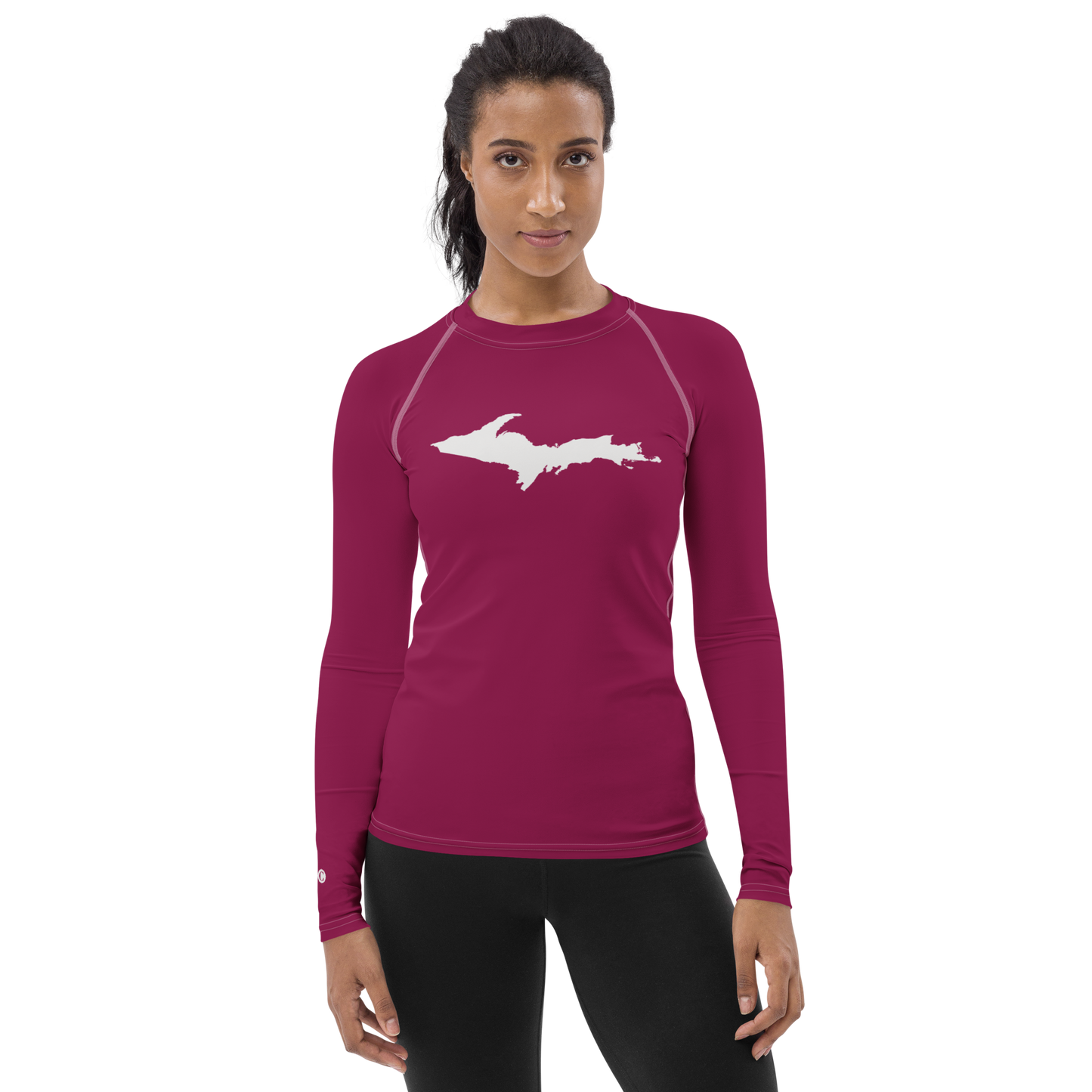 Michigan Upper Peninsula Rash Guard (w/ UP Outline) | Women's - Ruby Red