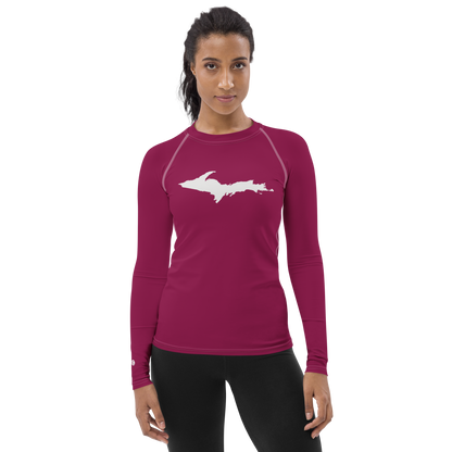 Michigan Upper Peninsula Rash Guard (w/ UP Outline) | Women's - Ruby Red