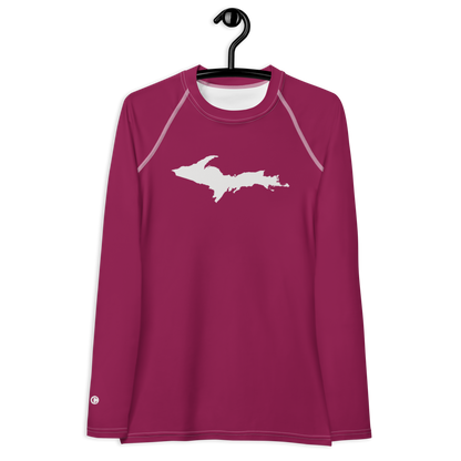 Michigan Upper Peninsula Rash Guard (w/ UP Outline) | Women's - Ruby Red