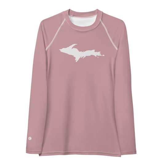 Michigan Upper Peninsula Rash Guard (w/ UP Outline) | Women's - Cherry Blossom Pink