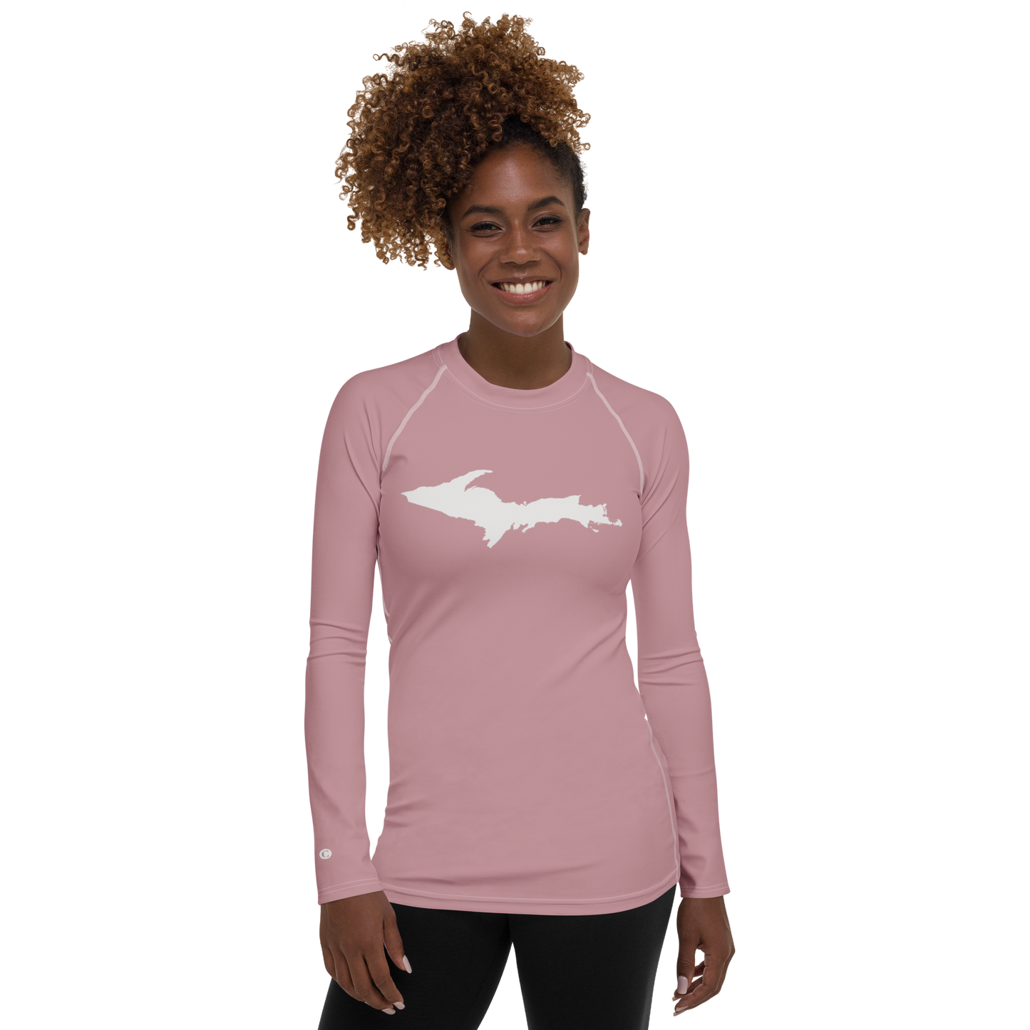 Michigan Upper Peninsula Rash Guard (w/ UP Outline) | Women's - Cherry Blossom Pink