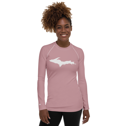 Michigan Upper Peninsula Rash Guard (w/ UP Outline) | Women's - Cherry Blossom Pink