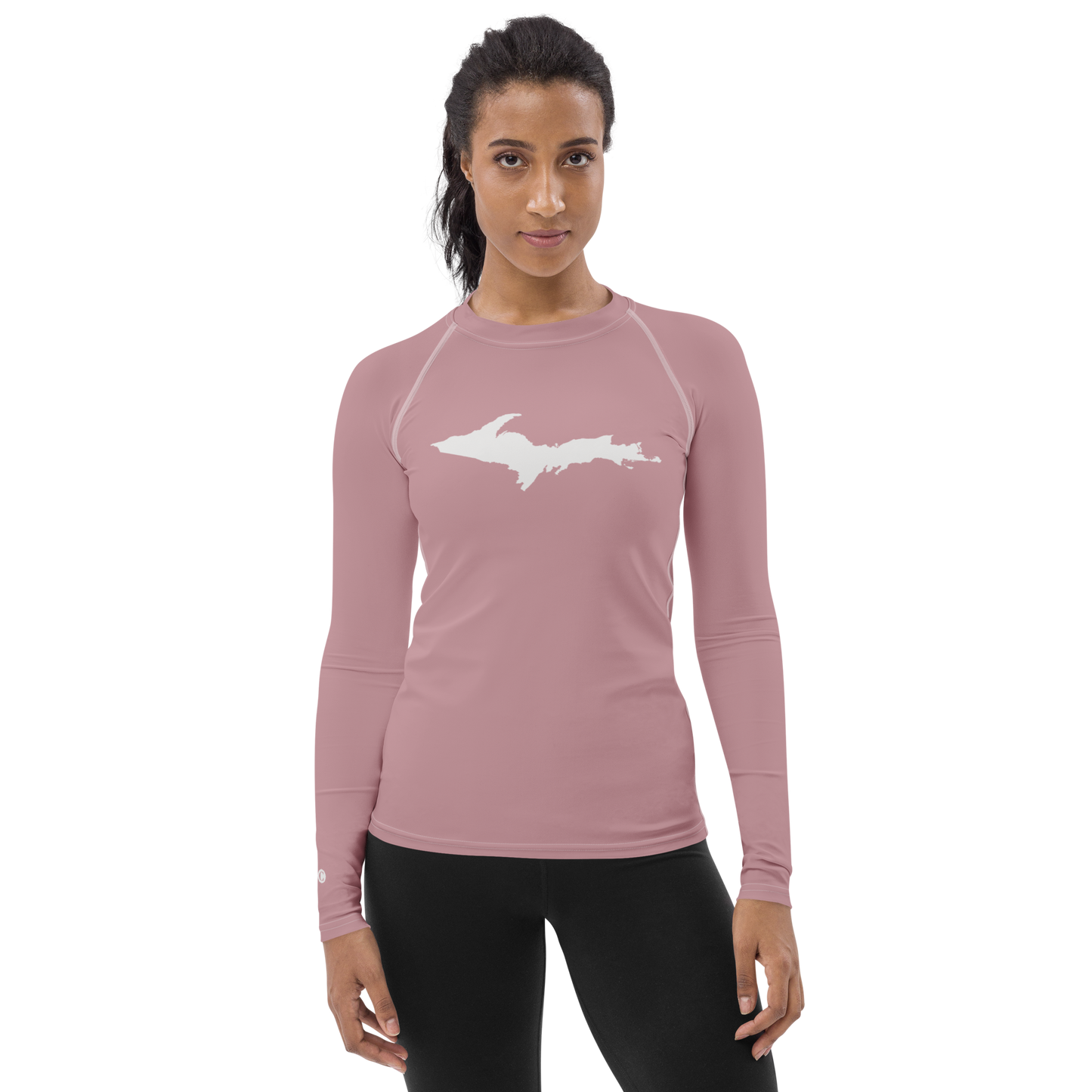 Michigan Upper Peninsula Rash Guard (w/ UP Outline) | Women's - Cherry Blossom Pink