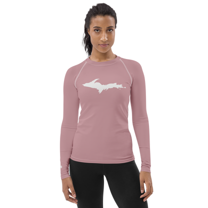 Michigan Upper Peninsula Rash Guard (w/ UP Outline) | Women's - Cherry Blossom Pink