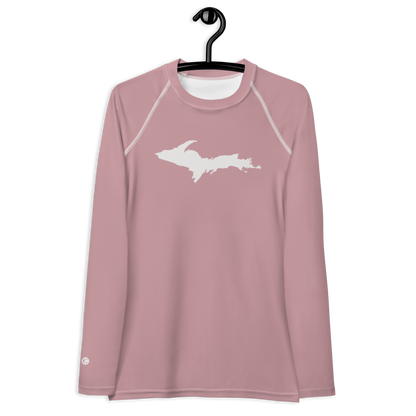 Michigan Upper Peninsula Rash Guard (w/ UP Outline) | Women's - Cherry Blossom Pink