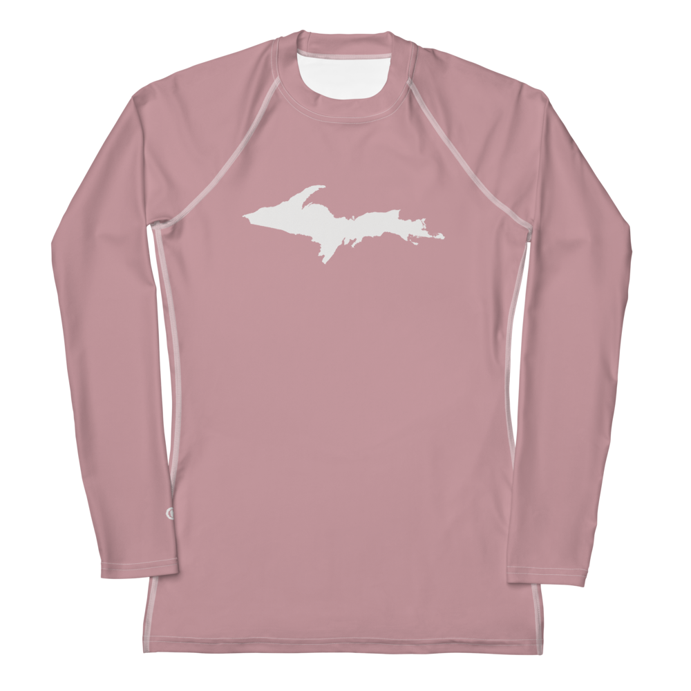 Michigan Upper Peninsula Rash Guard (w/ UP Outline) | Women's - Cherry Blossom Pink