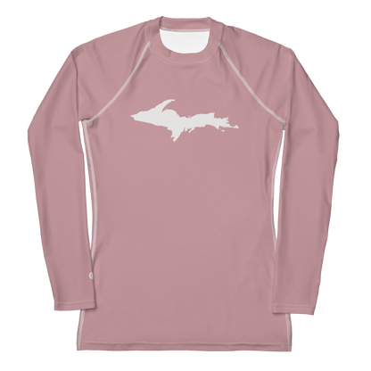 Michigan Upper Peninsula Rash Guard (w/ UP Outline) | Women's - Cherry Blossom Pink