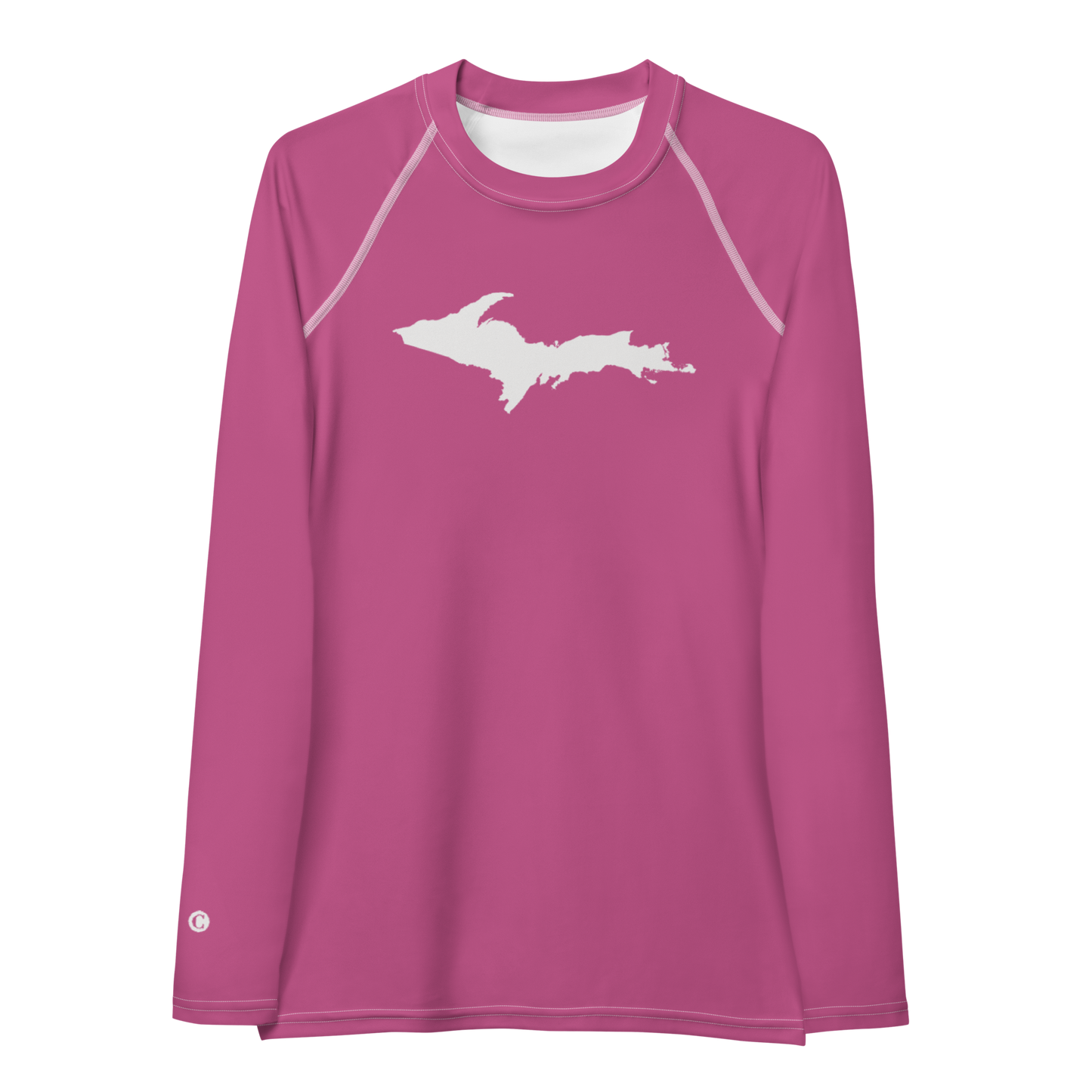 Michigan Upper Peninsula Rash Guard (w/ UP Outline) | Women's - Apple Blossom Pink