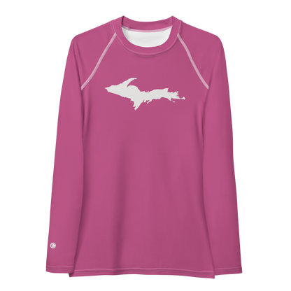 Michigan Upper Peninsula Rash Guard (w/ UP Outline) | Women's - Apple Blossom Pink