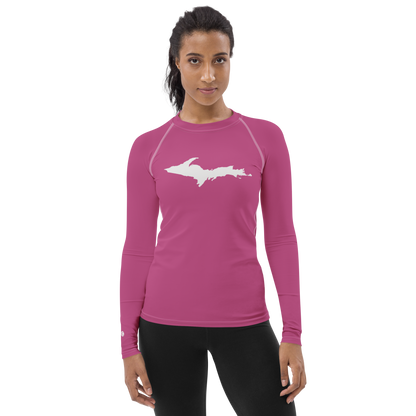 Michigan Upper Peninsula Rash Guard (w/ UP Outline) | Women's - Apple Blossom Pink