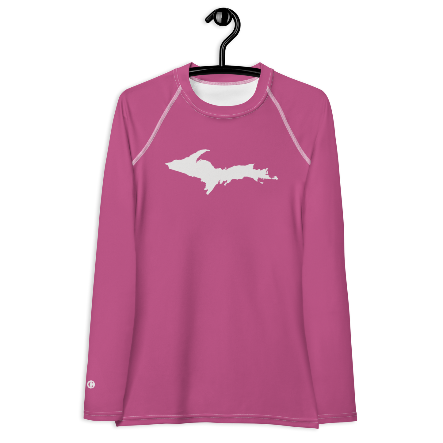 Michigan Upper Peninsula Rash Guard (w/ UP Outline) | Women's - Apple Blossom Pink