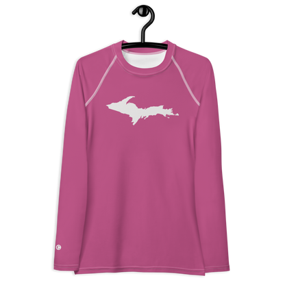 Michigan Upper Peninsula Rash Guard (w/ UP Outline) | Women's - Apple Blossom Pink