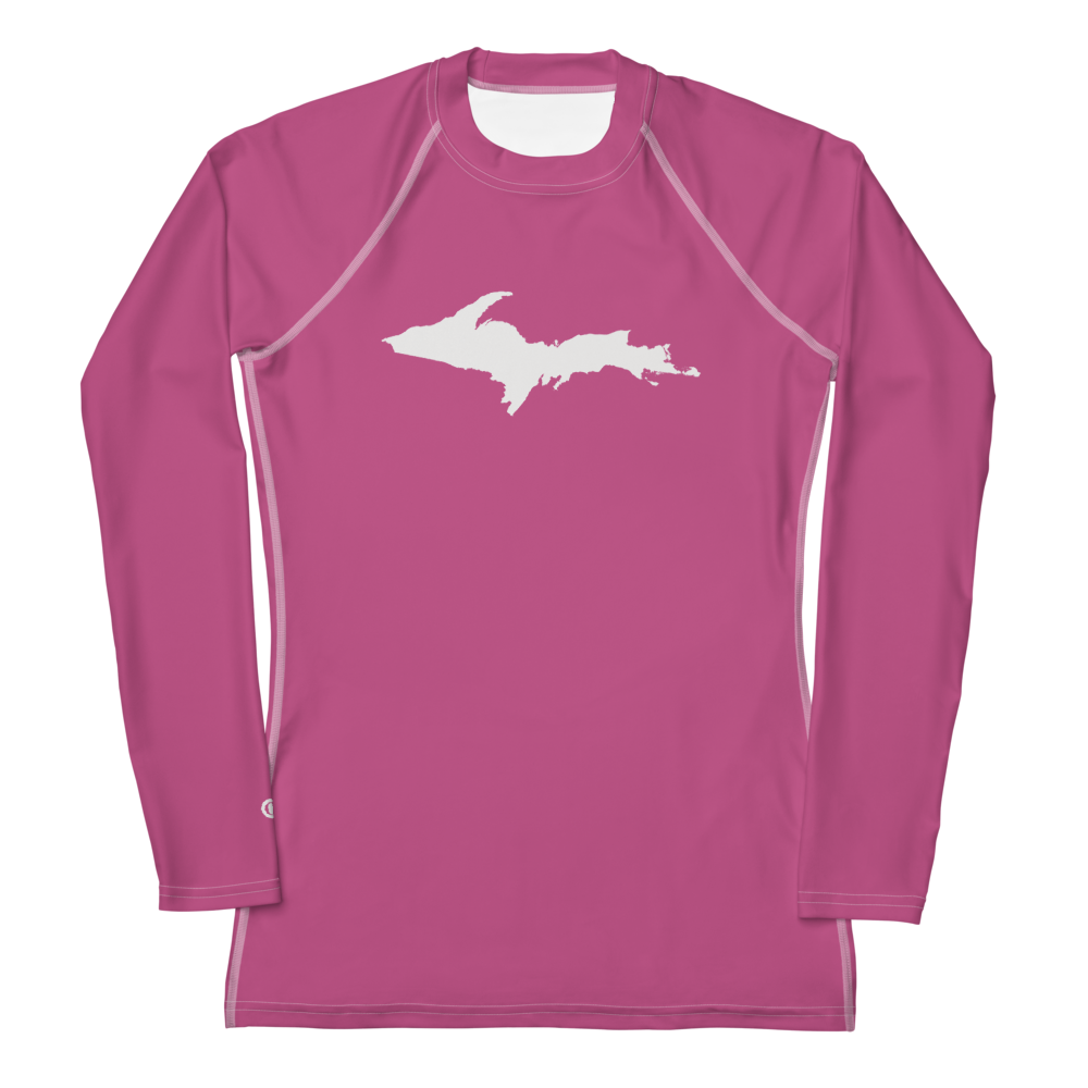 Michigan Upper Peninsula Rash Guard (w/ UP Outline) | Women's - Apple Blossom Pink