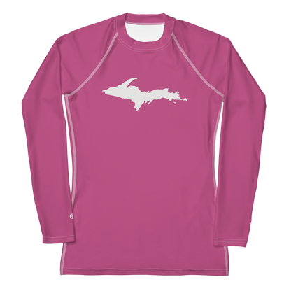 Michigan Upper Peninsula Rash Guard (w/ UP Outline) | Women's - Apple Blossom Pink