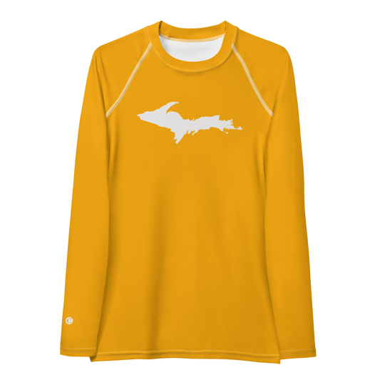 Michigan Upper Peninsula Rash Guard (w/ UP Outline) | Women's - Birch Leaf Orange