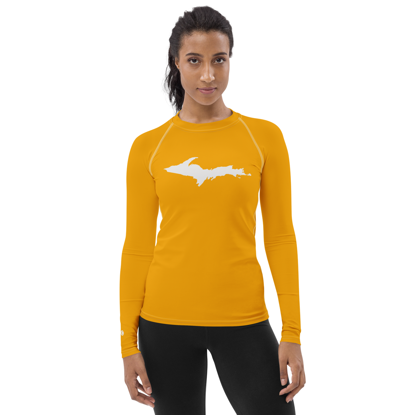 Michigan Upper Peninsula Rash Guard (w/ UP Outline) | Women's - Birch Leaf Orange