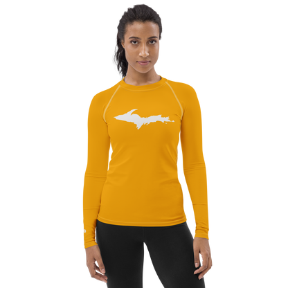 Michigan Upper Peninsula Rash Guard (w/ UP Outline) | Women's - Birch Leaf Orange