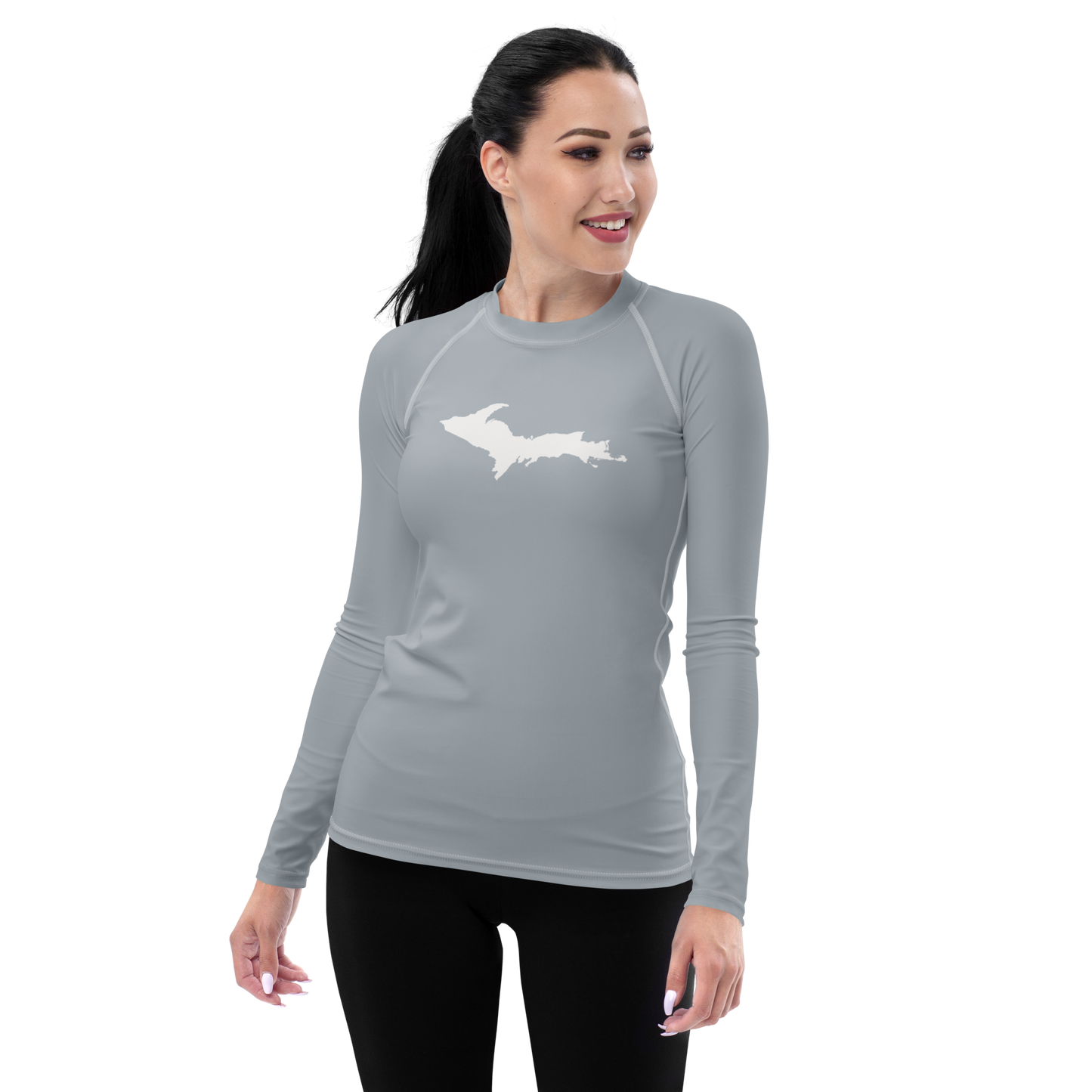 Michigan Upper Peninsula Rash Guard (w/ UP Outline) | Women's - Silver