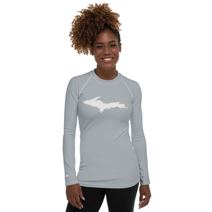 Michigan Upper Peninsula Rash Guard (w/ UP Outline) | Women's - Silver