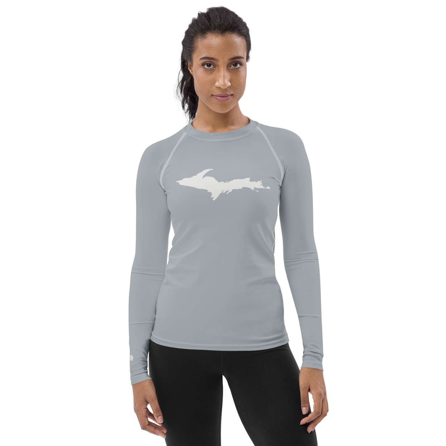 Michigan Upper Peninsula Rash Guard (w/ UP Outline) | Women's - Silver