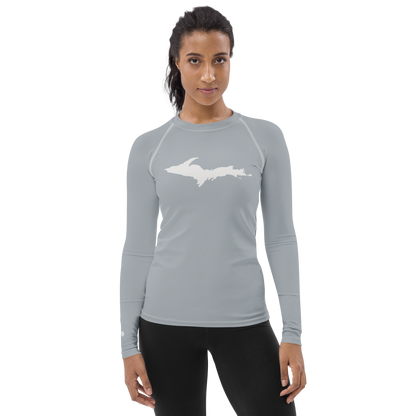 Michigan Upper Peninsula Rash Guard (w/ UP Outline) | Women's - Silver