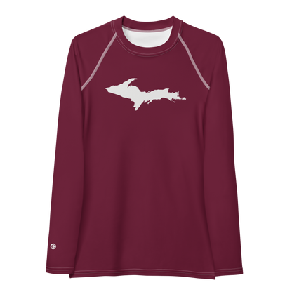 Michigan Upper Peninsula Rash Guard (w/ UP Outline) | Women's - Old Mission Burgundy