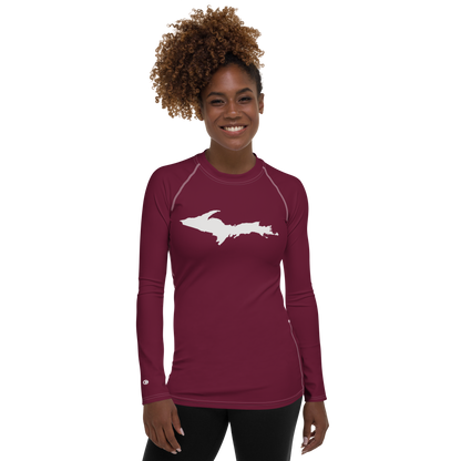 Michigan Upper Peninsula Rash Guard (w/ UP Outline) | Women's - Old Mission Burgundy