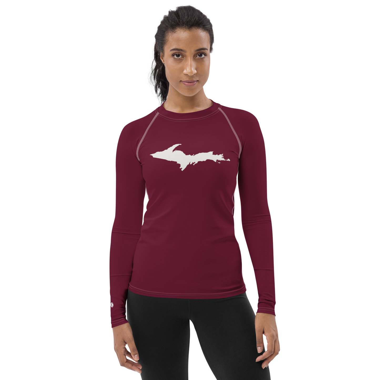 Michigan Upper Peninsula Rash Guard (w/ UP Outline) | Women's - Old Mission Burgundy