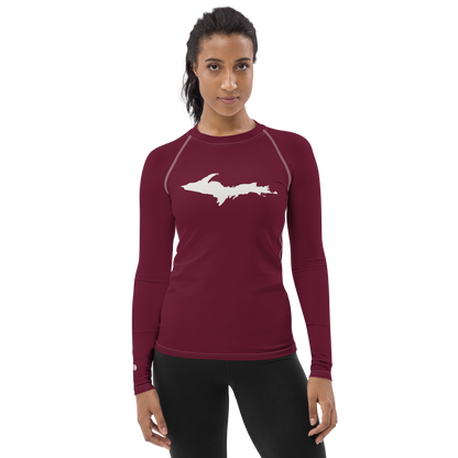 Michigan Upper Peninsula Rash Guard (w/ UP Outline) | Women's - Old Mission Burgundy