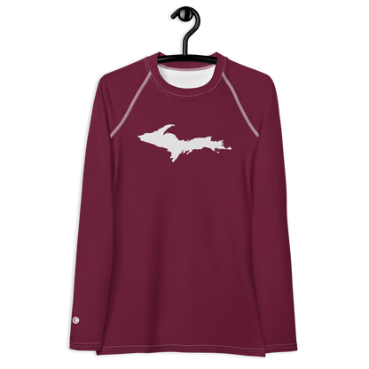 Michigan Upper Peninsula Rash Guard (w/ UP Outline) | Women's - Old Mission Burgundy