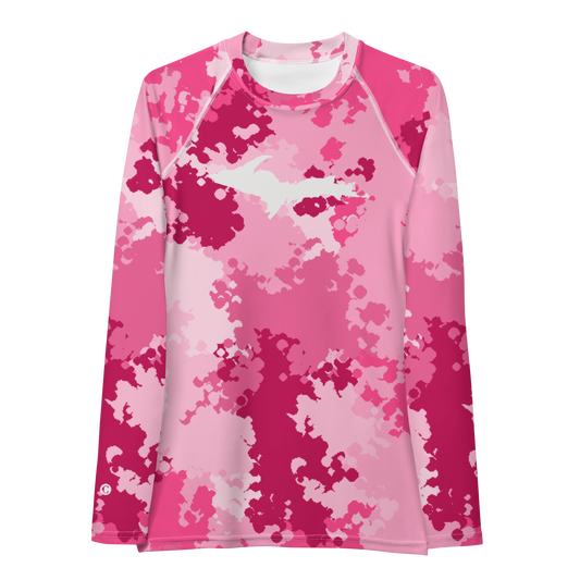 Michigan Upper Peninsula Rash Guard (w/ UP Outline) | Women's - Pink Camo