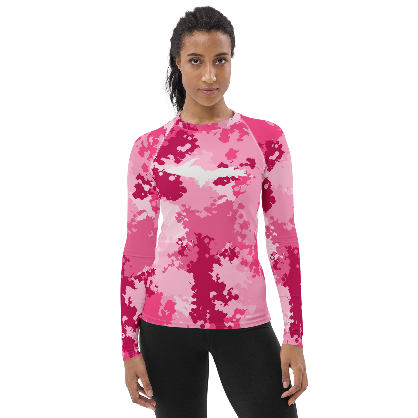 Michigan Upper Peninsula Rash Guard (w/ UP Outline) | Women's - Pink Camo