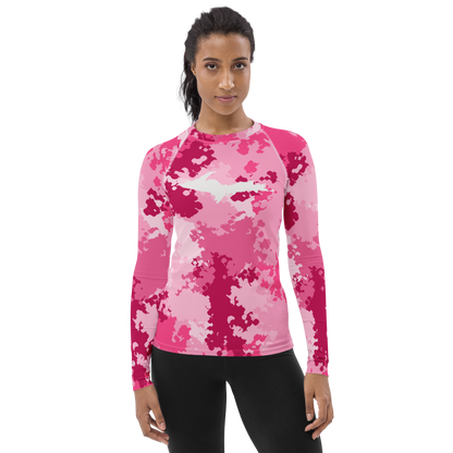 Michigan Upper Peninsula Rash Guard (w/ UP Outline) | Women's - Pink Camo