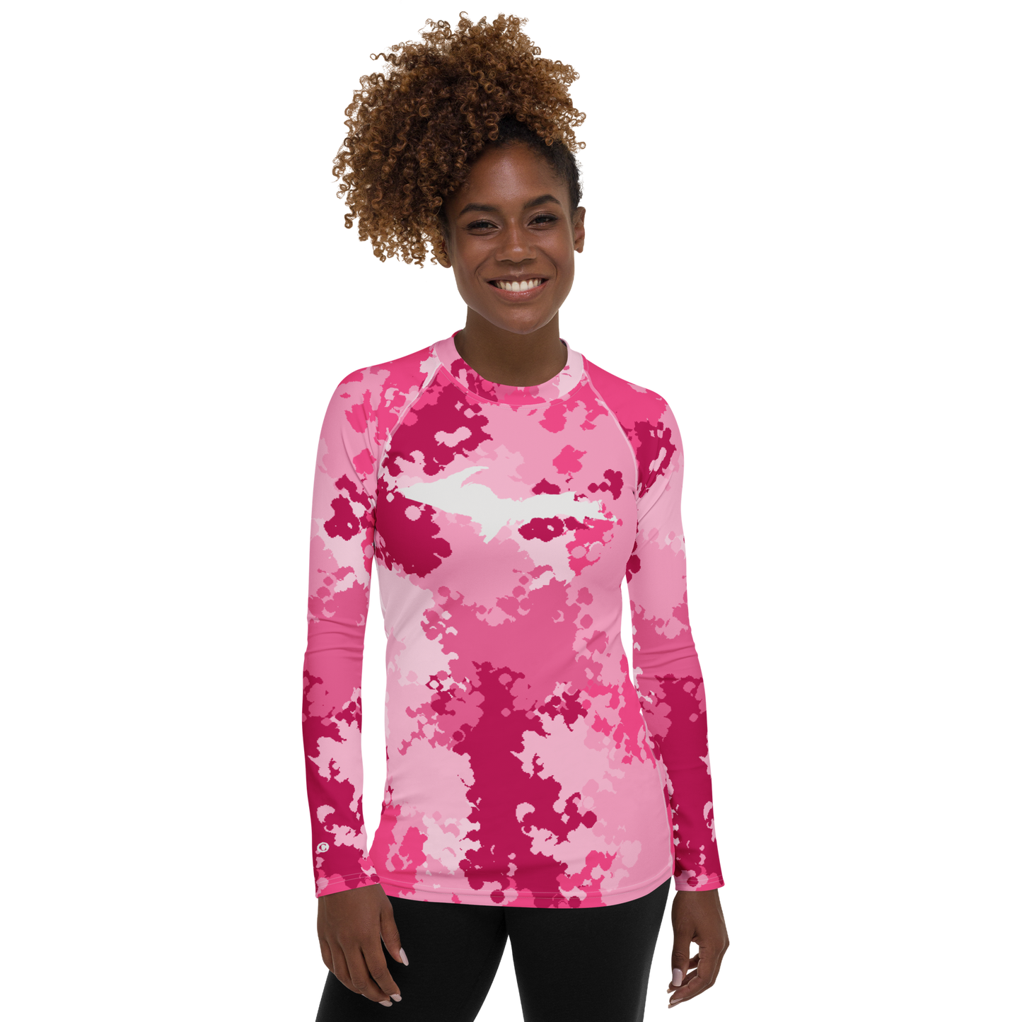 Michigan Upper Peninsula Rash Guard (w/ UP Outline) | Women's - Pink Camo