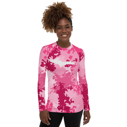 Michigan Upper Peninsula Rash Guard (w/ UP Outline) | Women's - Pink Camo