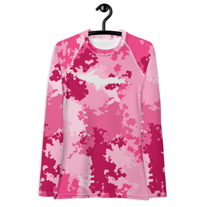 Michigan Upper Peninsula Rash Guard (w/ UP Outline) | Women's - Pink Camo