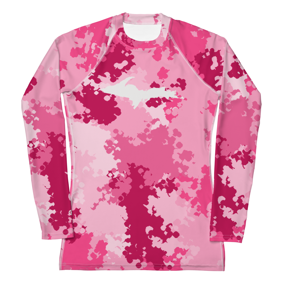 Michigan Upper Peninsula Rash Guard (w/ UP Outline) | Women's - Pink Camo