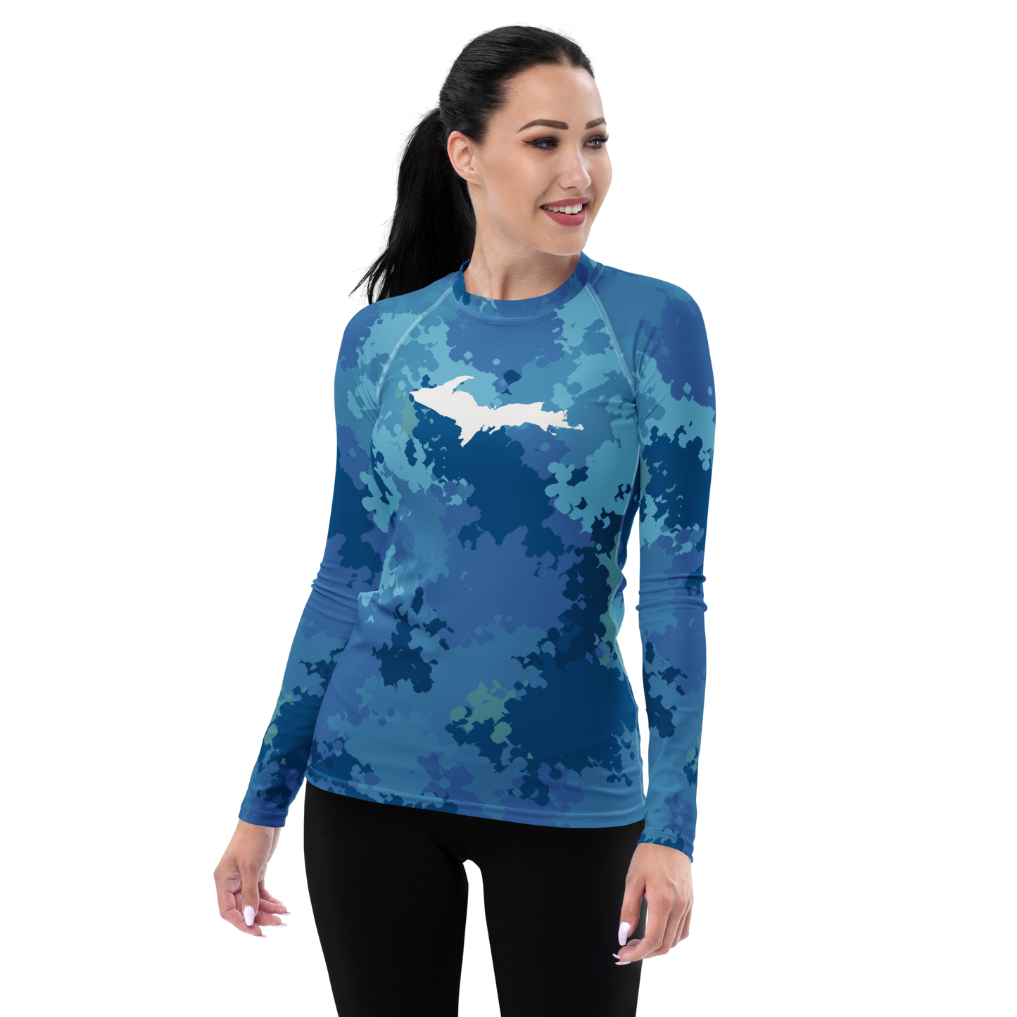 Michigan Upper Peninsula Rash Guard (w/ UP Outline) | Women's - Great Lakes Camo