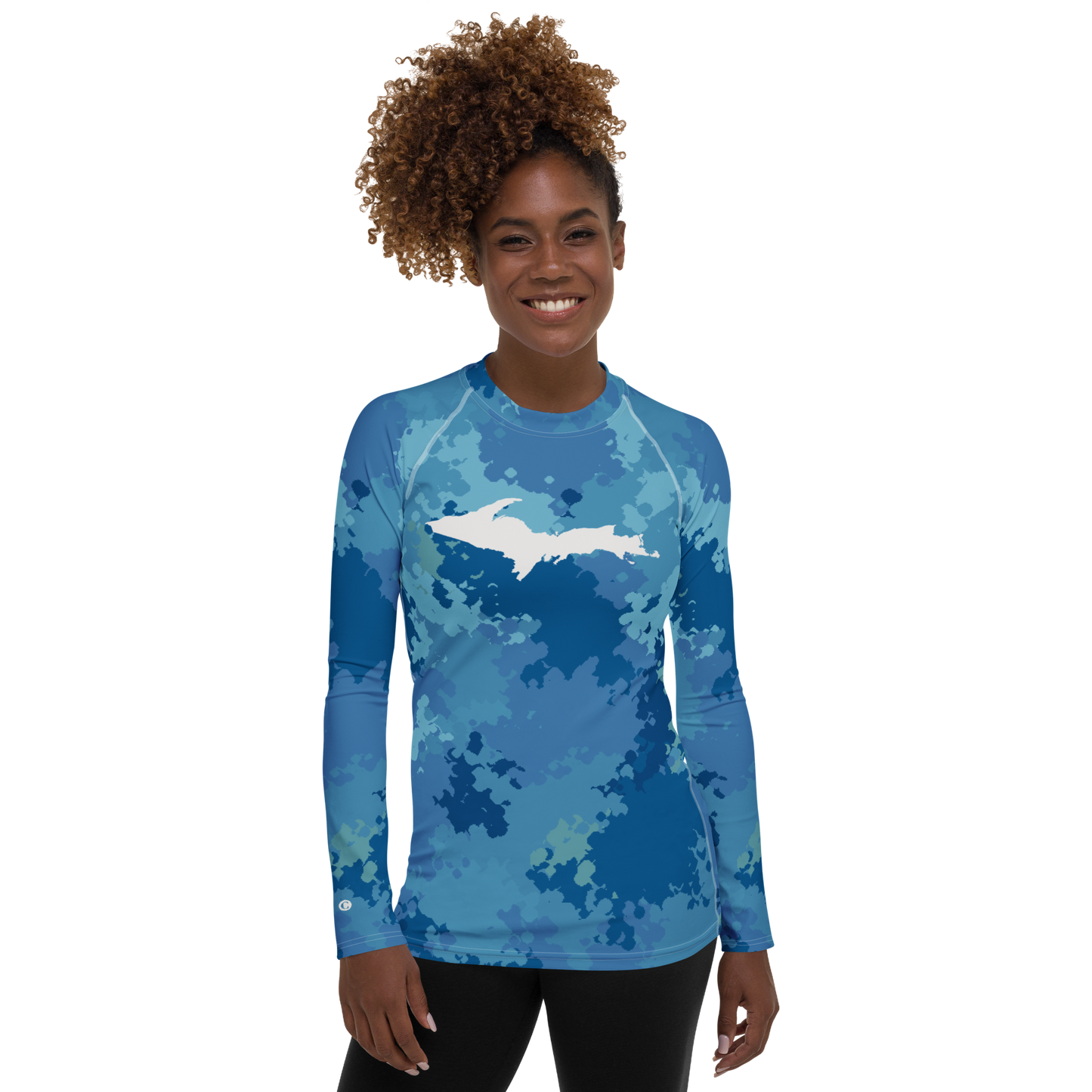 Michigan Upper Peninsula Rash Guard (w/ UP Outline) | Women's - Great Lakes Camo