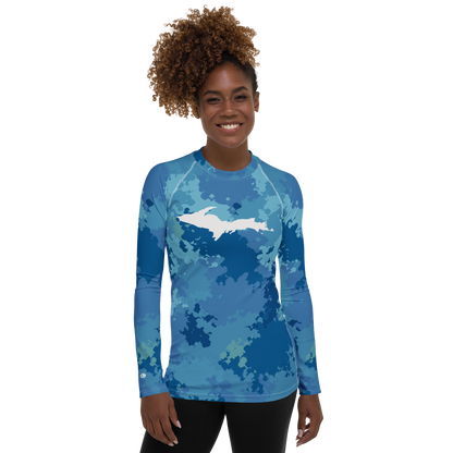 Michigan Upper Peninsula Rash Guard (w/ UP Outline) | Women's - Great Lakes Camo