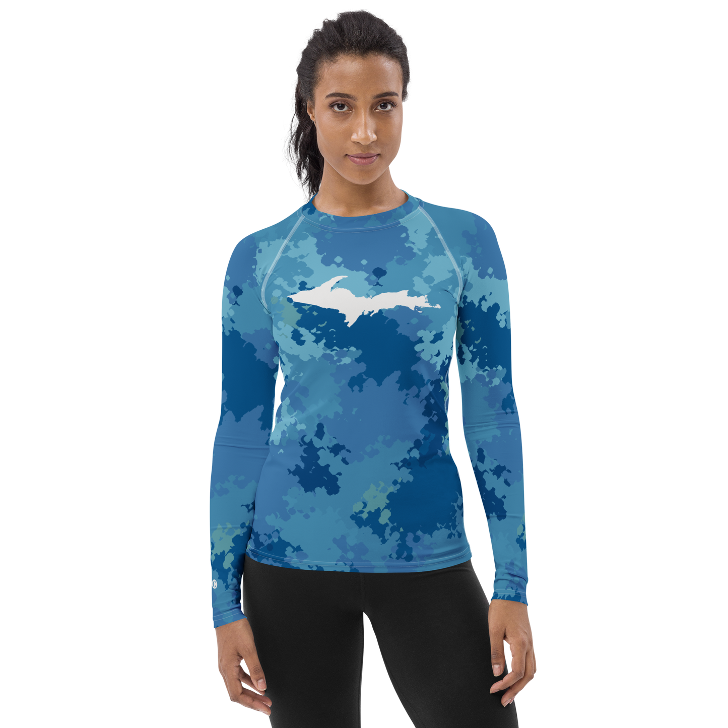 Michigan Upper Peninsula Rash Guard (w/ UP Outline) | Women's - Great Lakes Camo