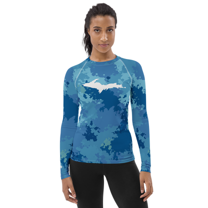 Michigan Upper Peninsula Rash Guard (w/ UP Outline) | Women's - Great Lakes Camo