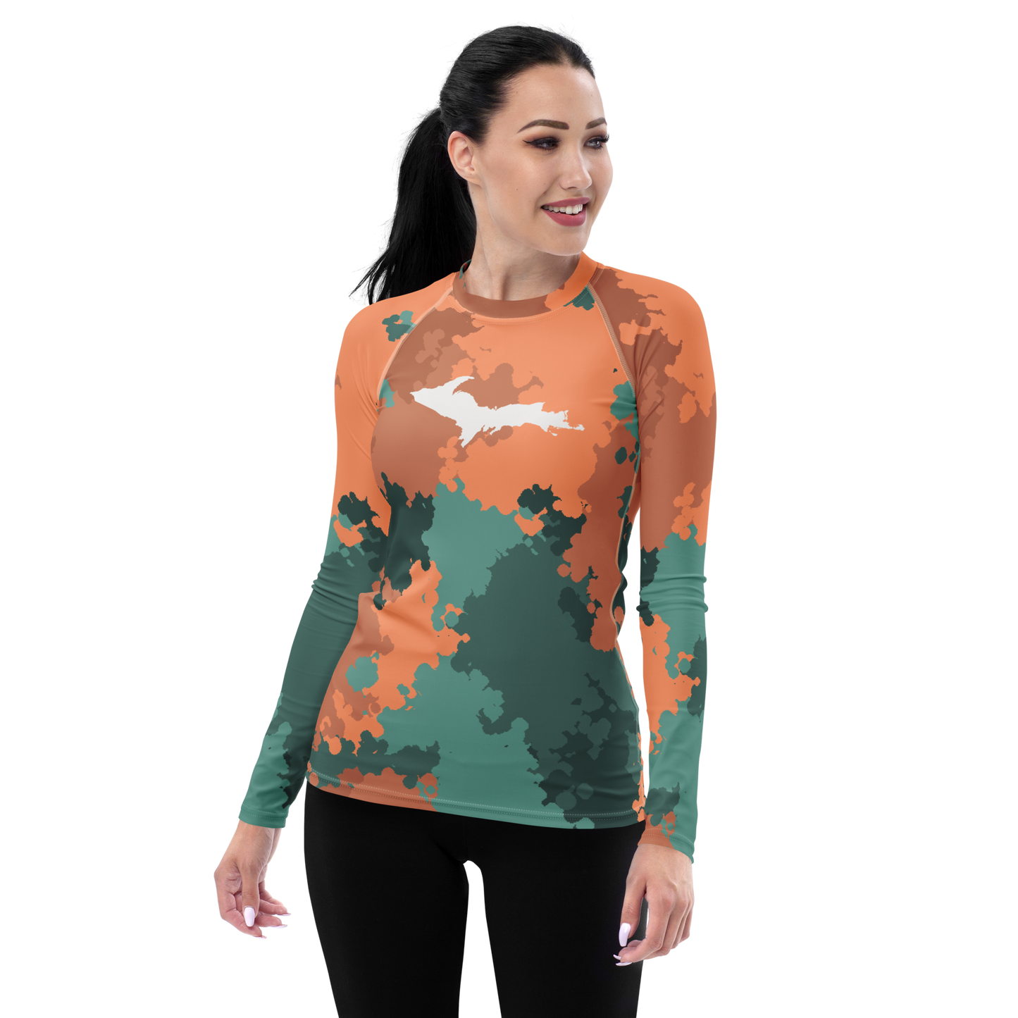 Michigan Upper Peninsula Rash Guard (w/ UP Outline) | Women's - Copper Country Camo