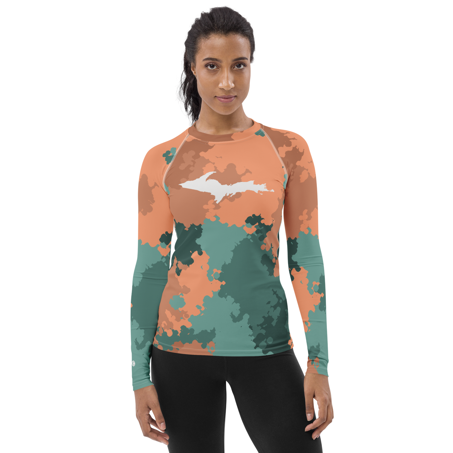 Michigan Upper Peninsula Rash Guard (w/ UP Outline) | Women's - Copper Country Camo