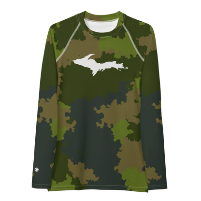 Michigan Upper Peninsula Rash Guard (w/ UP Outline) | Women's - Woodland Camo