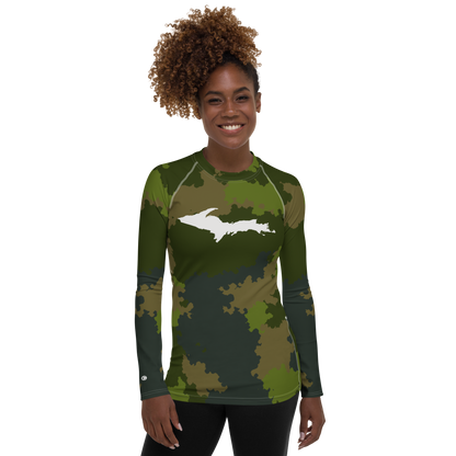 Michigan Upper Peninsula Rash Guard (w/ UP Outline) | Women's - Woodland Camo