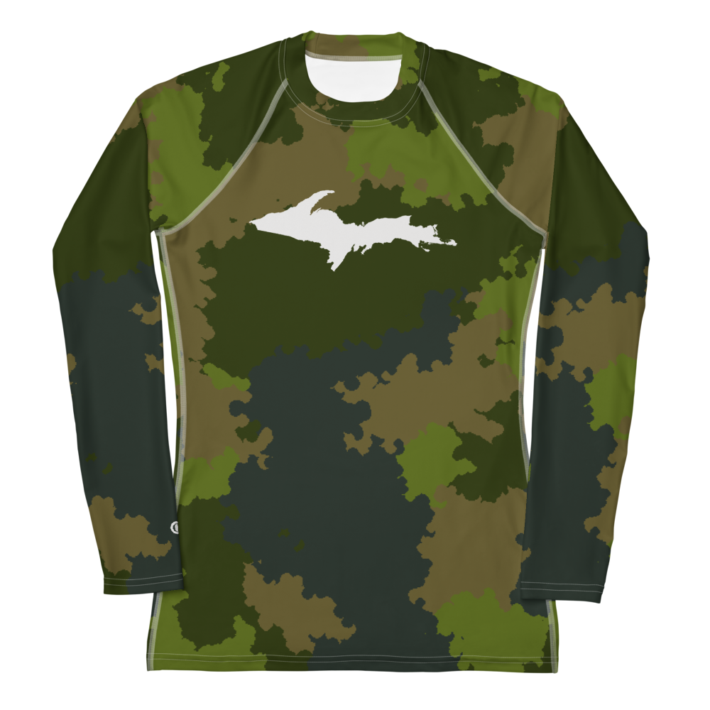 Michigan Upper Peninsula Rash Guard (w/ UP Outline) | Women's - Woodland Camo